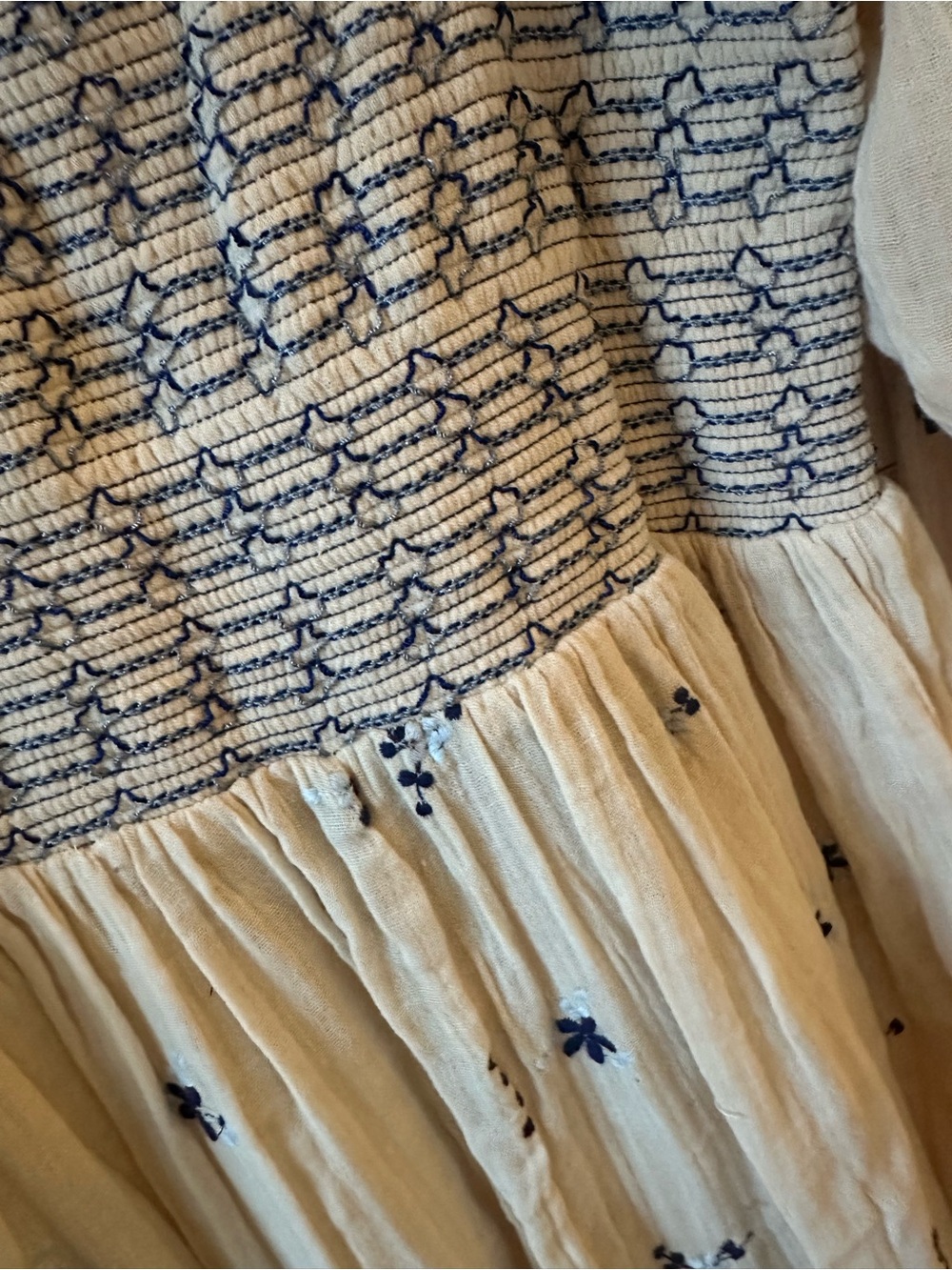 Free People Cream Smocked Jumpsuit with Navy Embroidery - Picture 6 of 6
